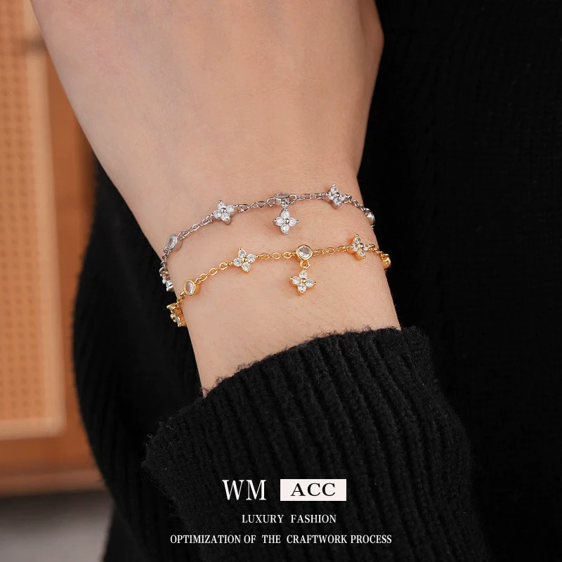 Bracelet Copper Plastic Zirconia Rhombus Flower Design - Image 2