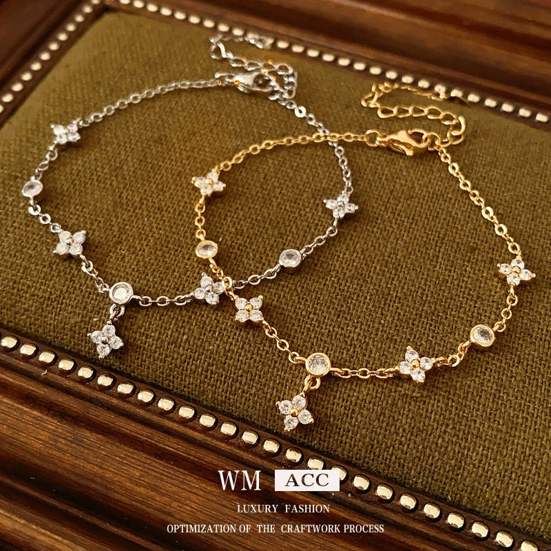 Bracelet Copper Plastic Zirconia Rhombus Flower Design - Image 3