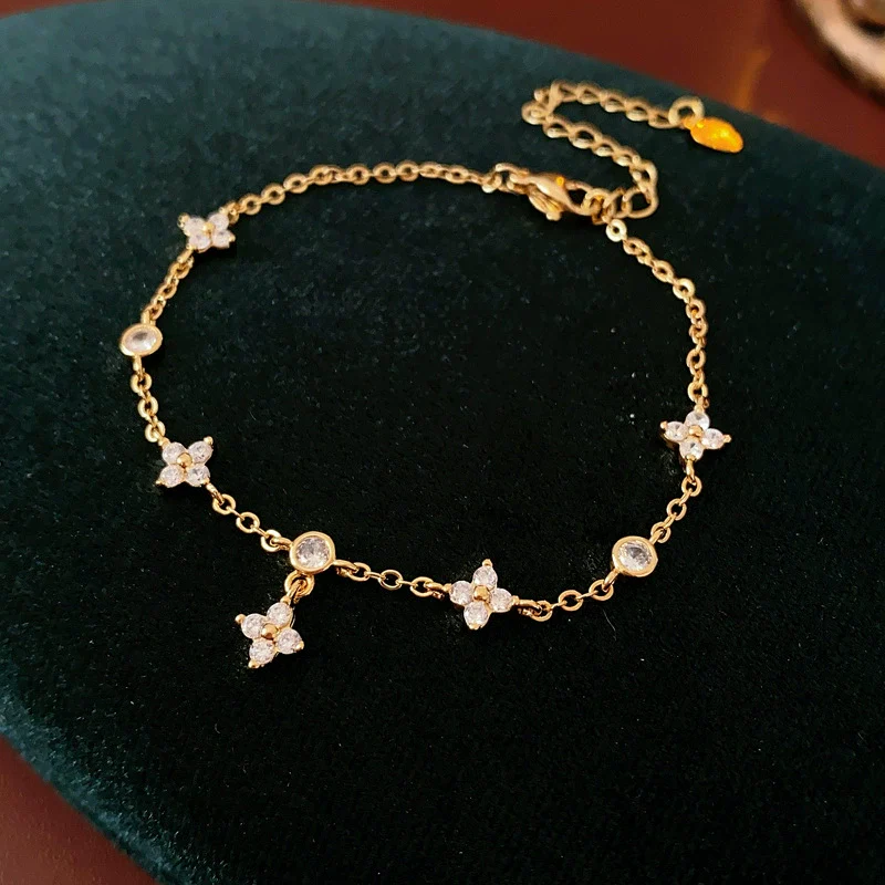 Bracelet Copper Plastic Zirconia Rhombus Flower Design - Image 6