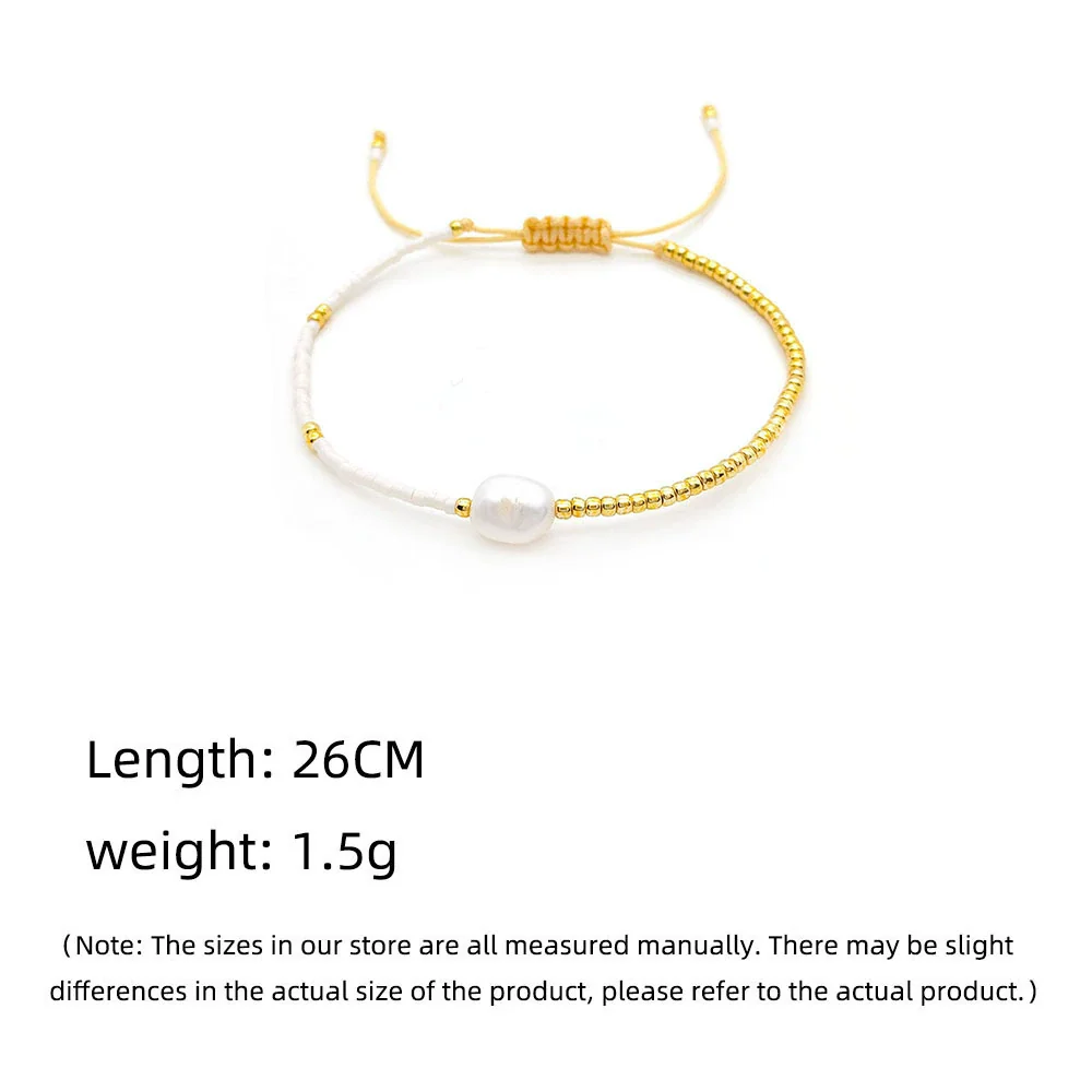 Bracelet Freshwater Pearl Metal Geometric Handmade Hand Woven For Women - Image 2