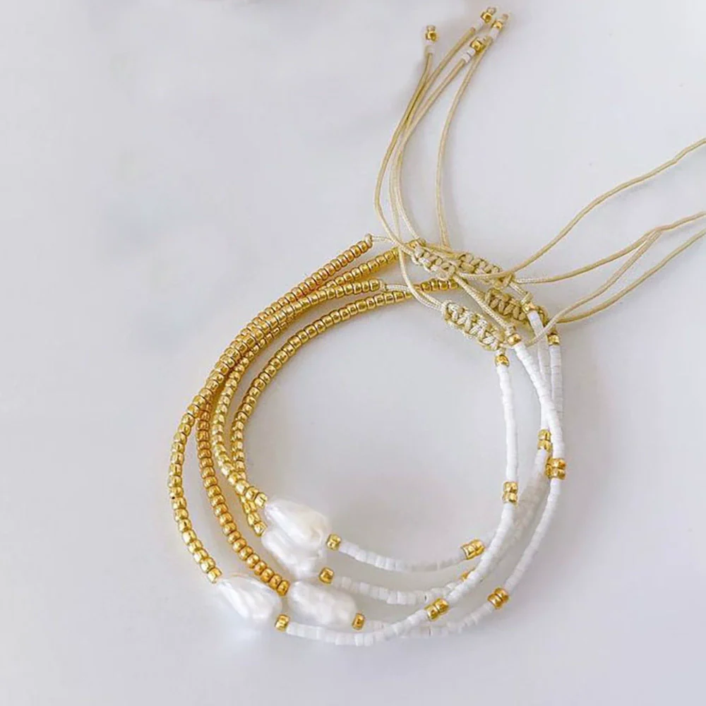 Bracelet Freshwater Pearl Metal Geometric Handmade Hand Woven For Women - Image 3