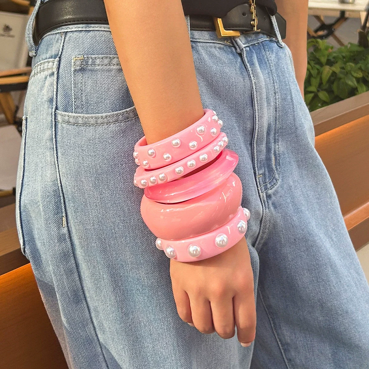 Bracelet Imitation Pearl Resin Geometric Handmade Exaggerated Sweet Cool Ins Style - Image 2