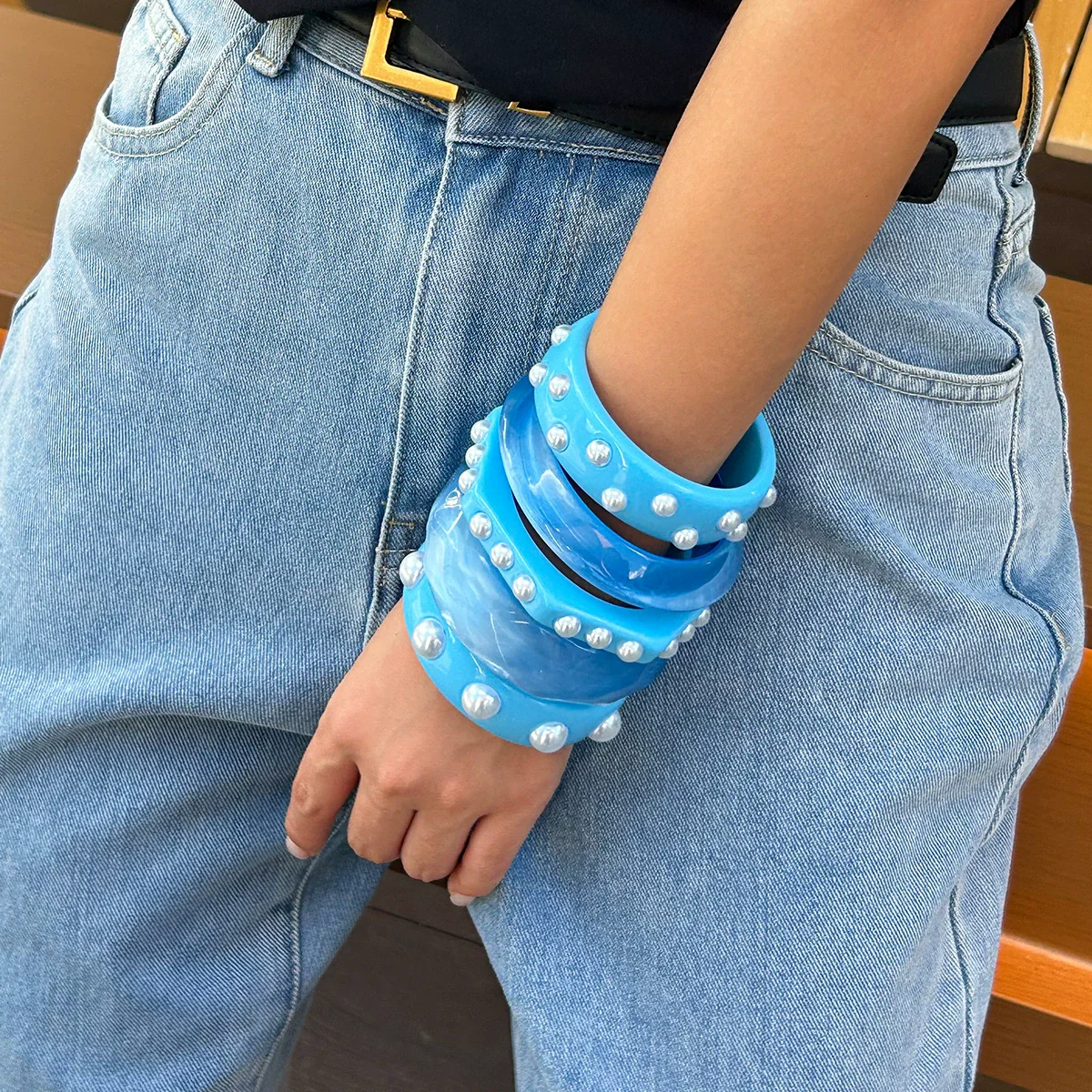 Bracelet Imitation Pearl Resin Geometric Handmade Exaggerated Sweet Cool Ins Style - Image 4