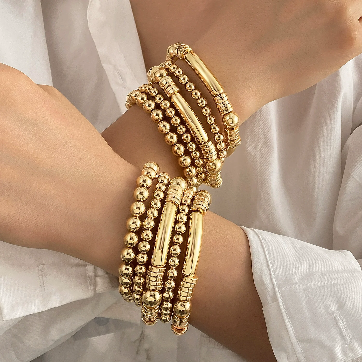 Bracelet Jewelry Mixed Materials Geometric Bohemian Style Electroplated Elastic Stacking Unisex