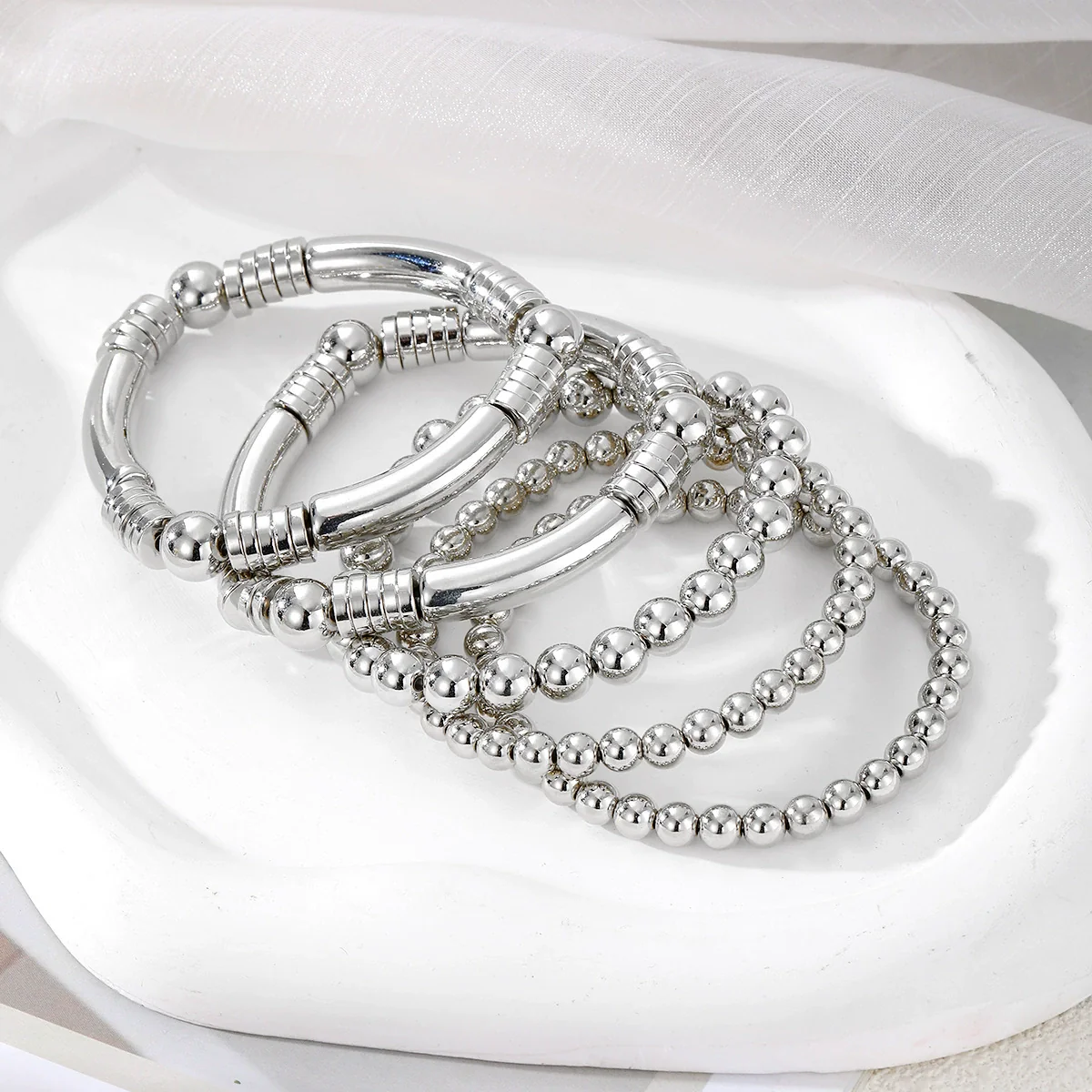 Bracelet Jewelry Mixed Materials Geometric Bohemian Style Electroplated Elastic Stacking Unisex - Image 3