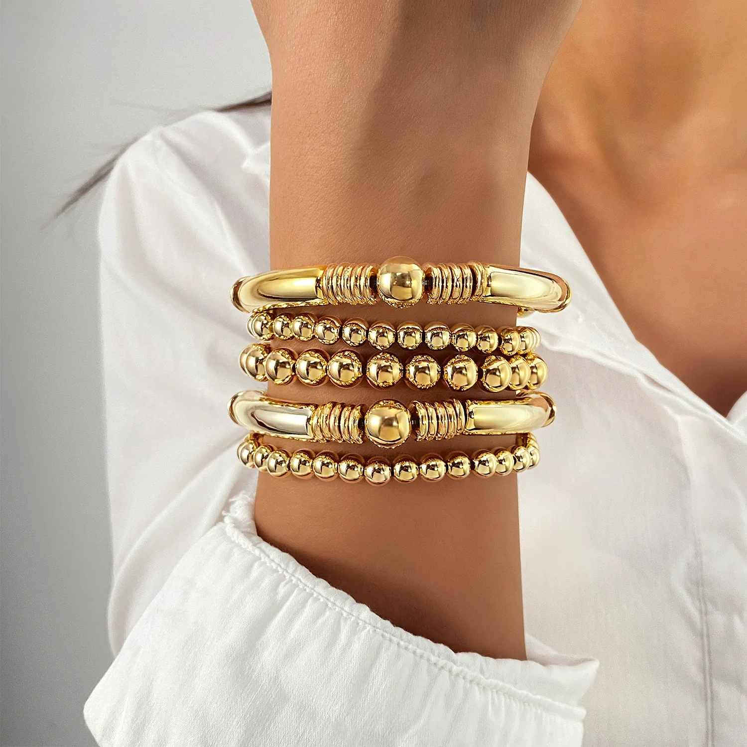 Bracelet Jewelry Mixed Materials Geometric Bohemian Style Electroplated Elastic Stacking Unisex - Image 6