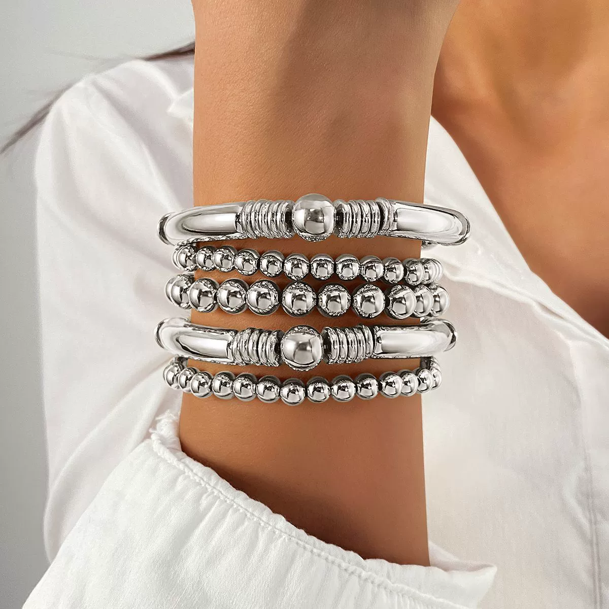 Bracelet Jewelry Mixed Materials Geometric Bohemian Style Electroplated Elastic Stacking Unisex - Image 7