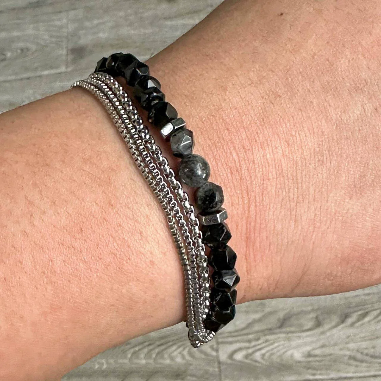 Bracelet Jewelry Wooden Beads Volcanic Stone Black Gallstone Black Frosted Geometric Handmade Unisex - Image 13