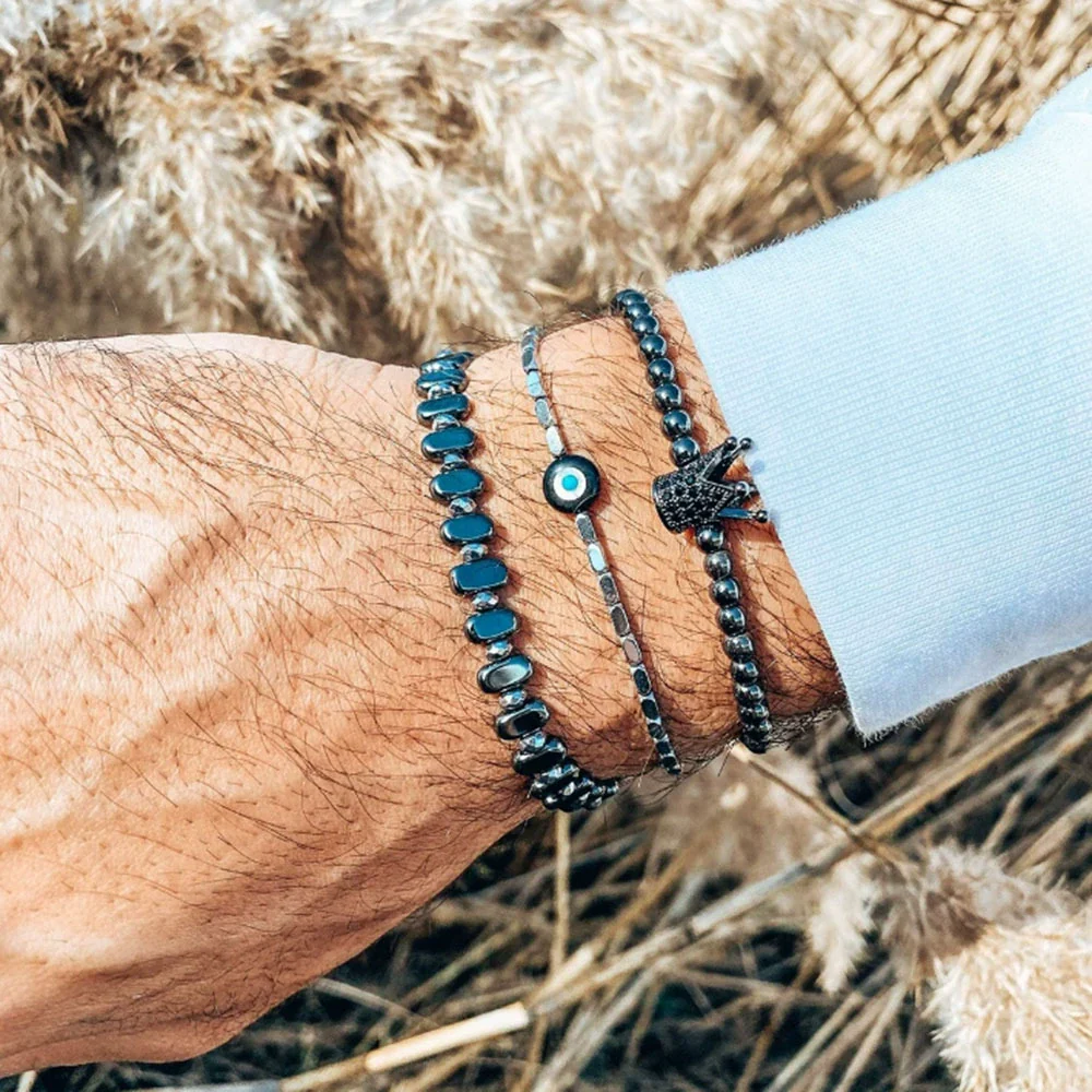 Bracelet Jewelry Wooden Beads Volcanic Stone Black Gallstone Black Frosted Geometric Handmade Unisex - Image 16
