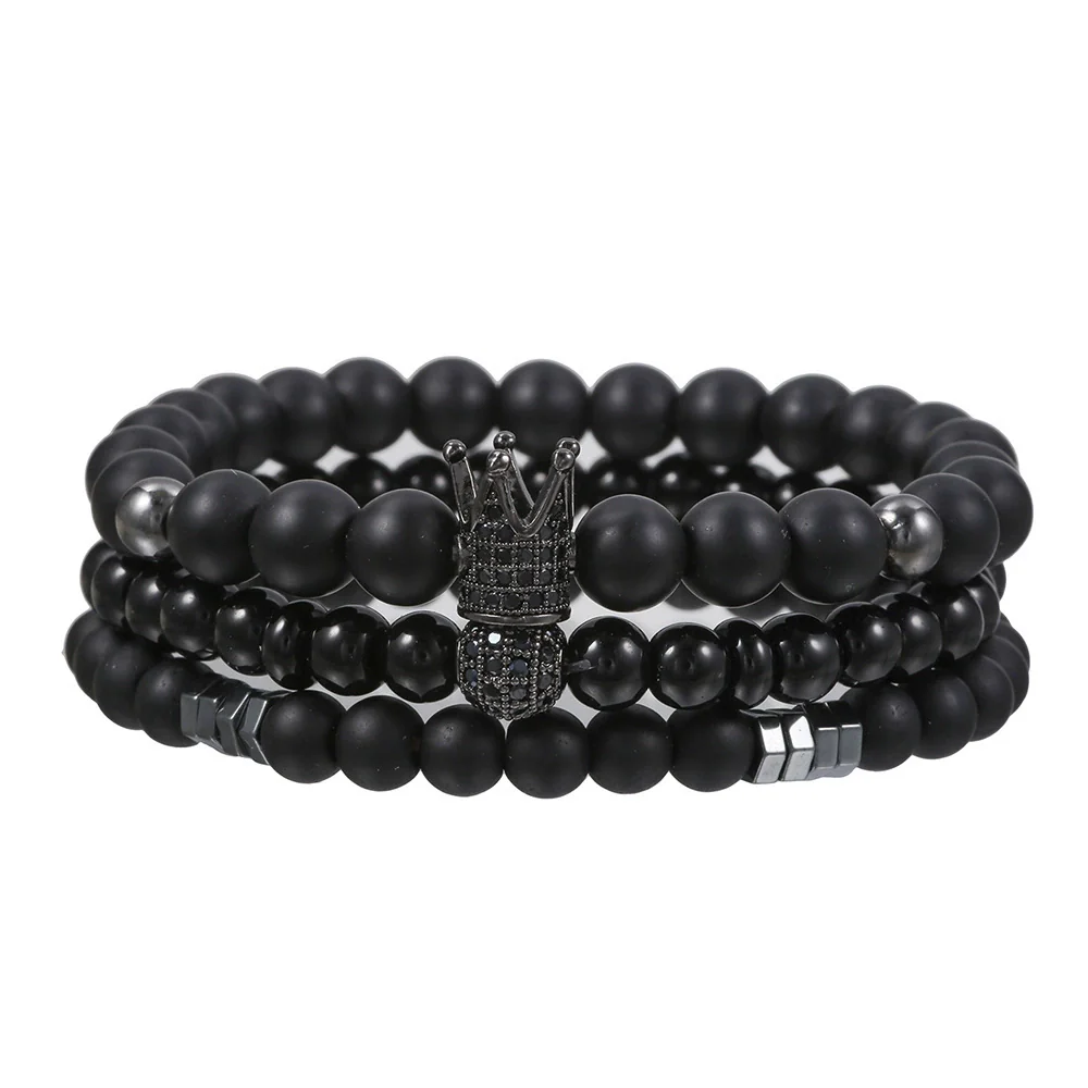Bracelet Jewelry Wooden Beads Volcanic Stone Black Gallstone Black Frosted Geometric Handmade Unisex - Image 8