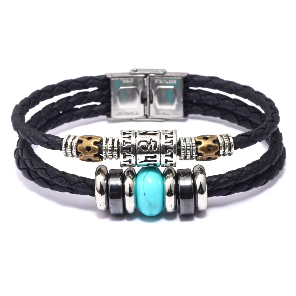 Bracelet Lapis Lazuli Tiger Eye Stone Cortex Stainless Steel Buckle Retro Geometric Handwoven Jewelry
