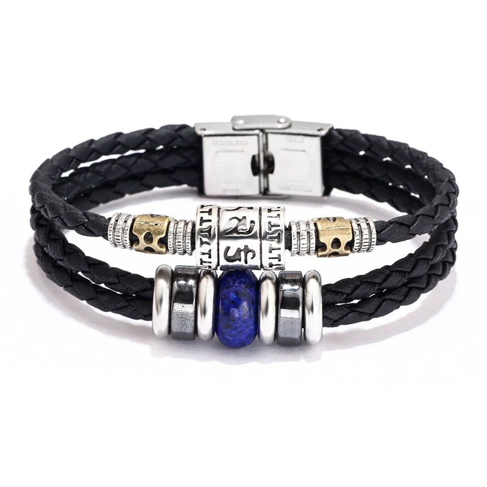 Bracelet Lapis Lazuli Tiger Eye Stone Cortex Stainless Steel Buckle Retro Geometric Handwoven Jewelry - Image 12