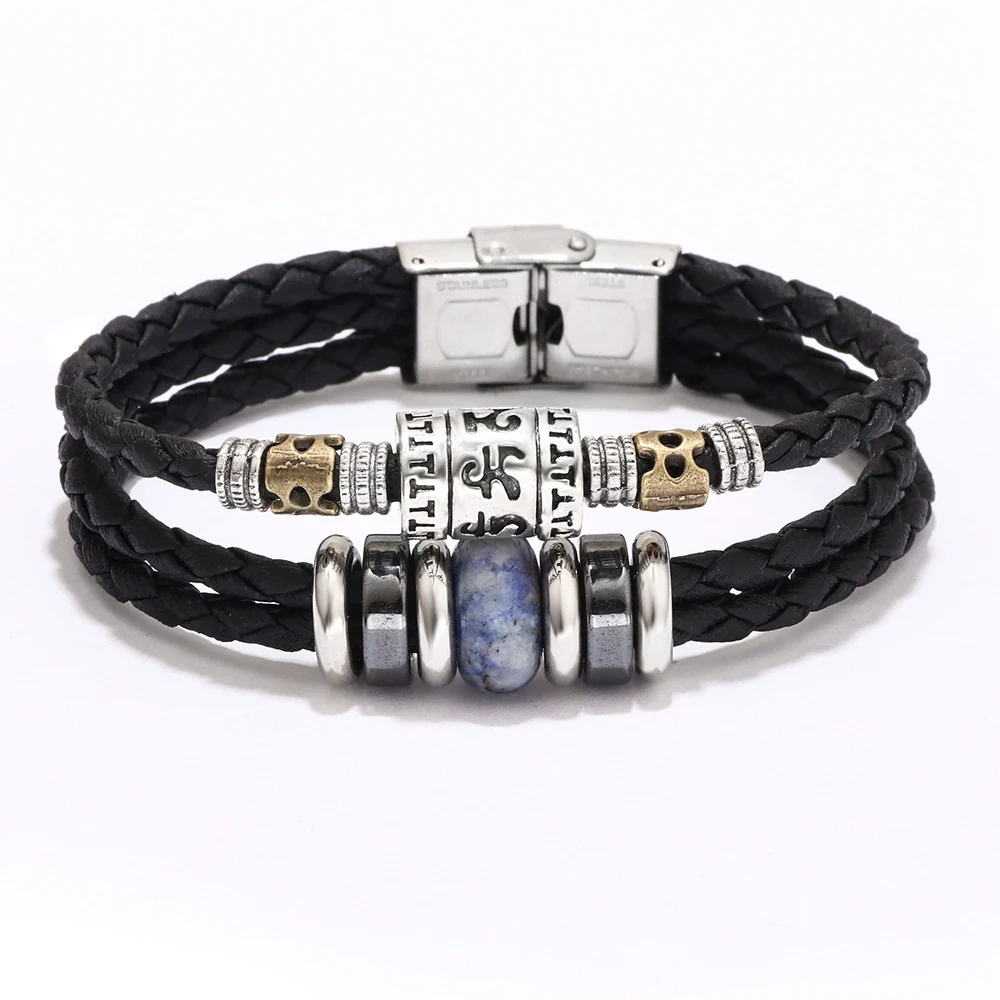 Bracelet Lapis Lazuli Tiger Eye Stone Cortex Stainless Steel Buckle Retro Geometric Handwoven Jewelry - Image 13