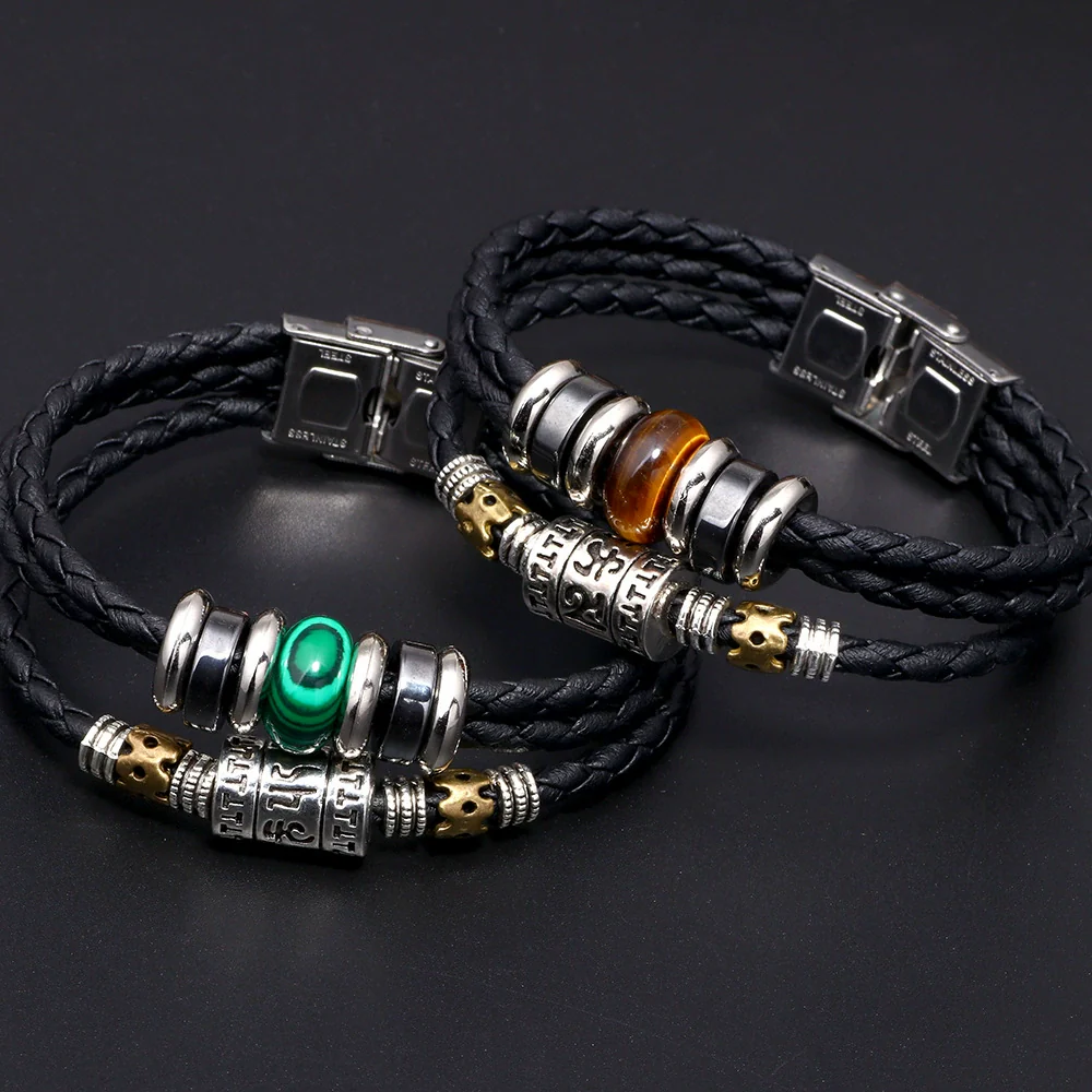 Bracelet Lapis Lazuli Tiger Eye Stone Cortex Stainless Steel Buckle Retro Geometric Handwoven Jewelry - Image 2