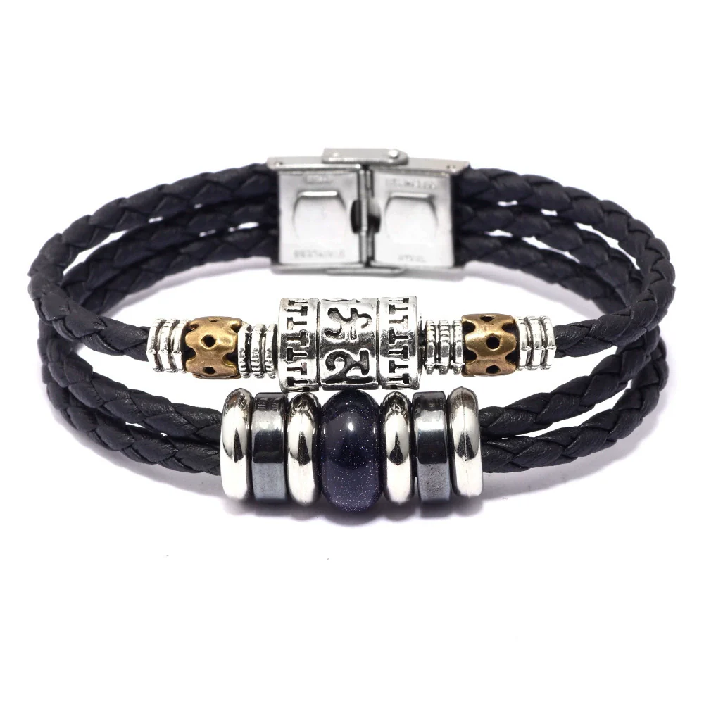 Bracelet Lapis Lazuli Tiger Eye Stone Cortex Stainless Steel Buckle Retro Geometric Handwoven Jewelry - Image 9