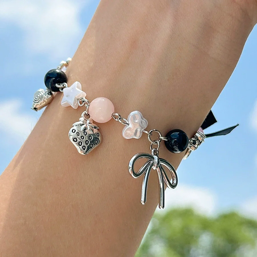 Bracelet Metal Imitation Pearl Bow Heartshaped Strawberry Geometric Star Electroplated Women's