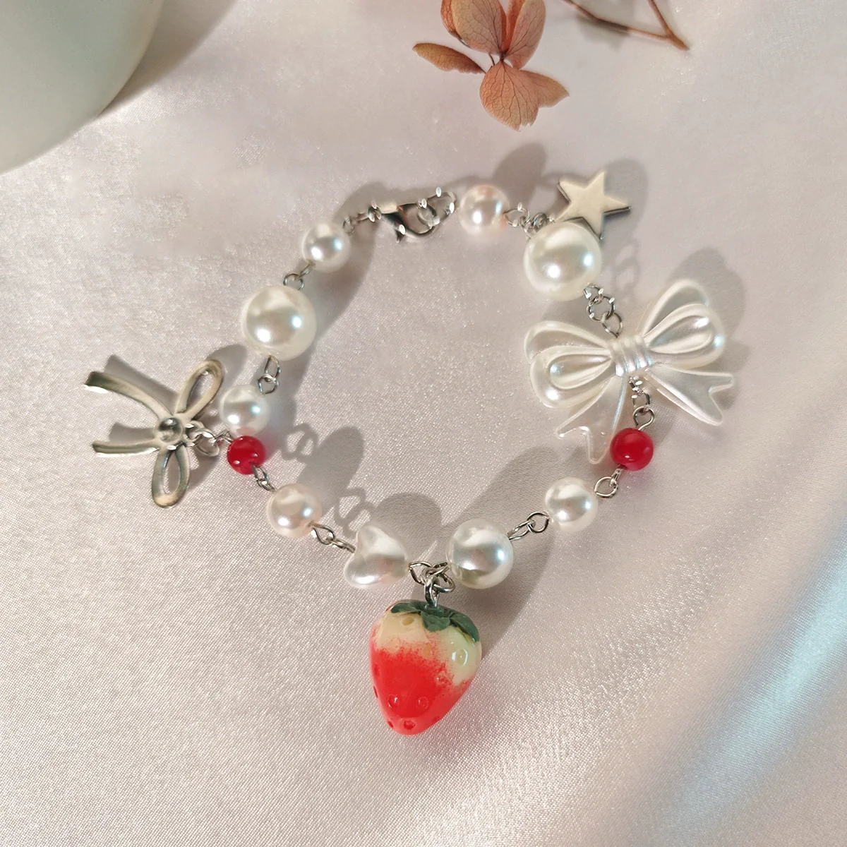 Bracelet Metal Imitation Pearl Bow Heartshaped Strawberry Geometric Star Electroplated Women's - Image 4