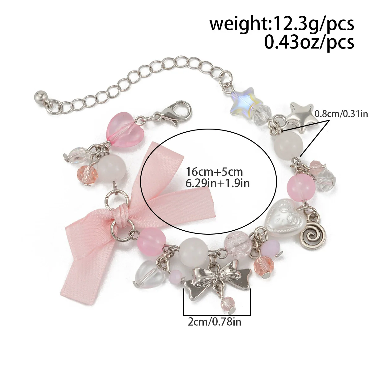 Bracelet Metal Imitation Pearl Bow Heartshaped Strawberry Geometric Star Electroplated Women's - Image 5