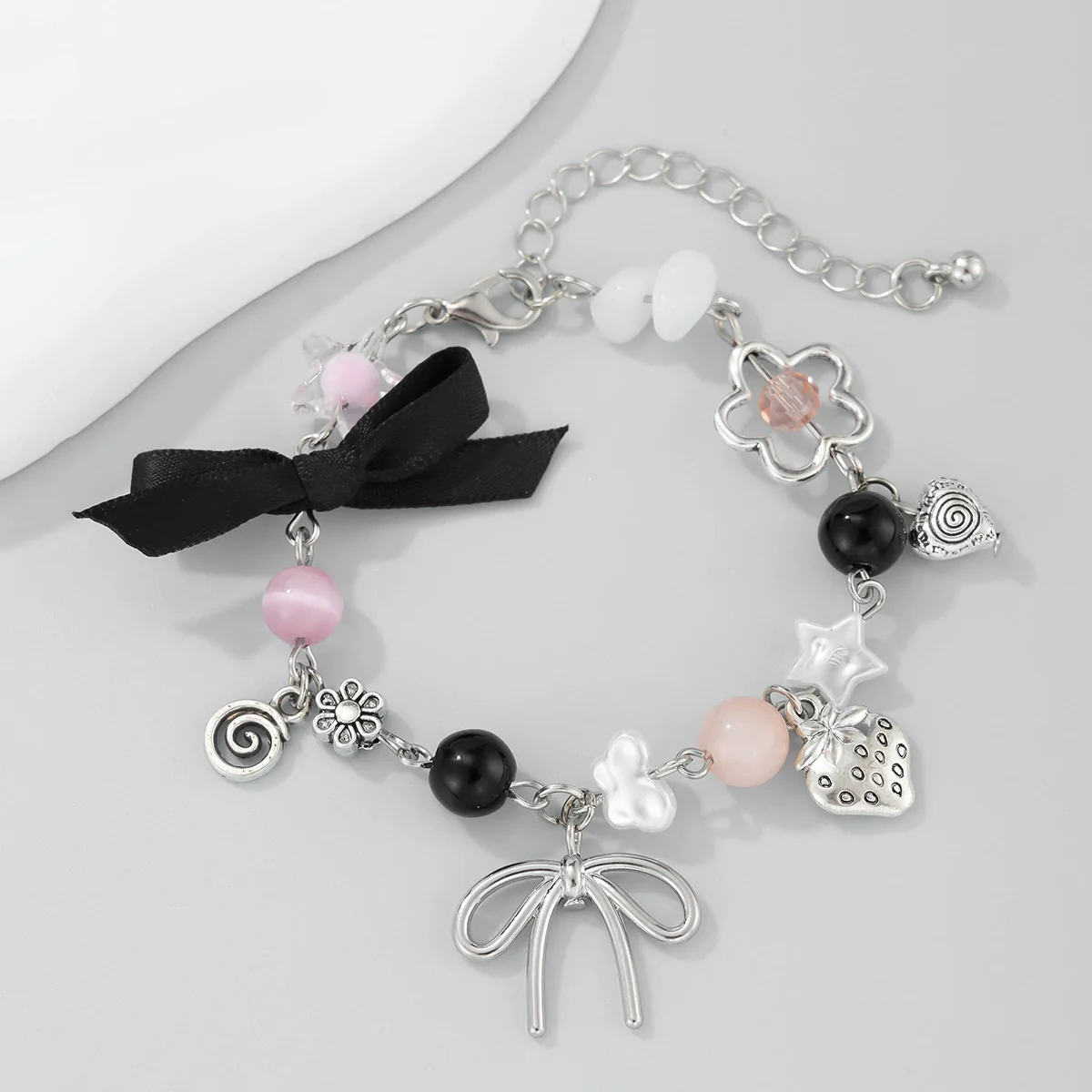 Bracelet Metal Imitation Pearl Bow Heartshaped Strawberry Geometric Star Electroplated Women's - Image 6