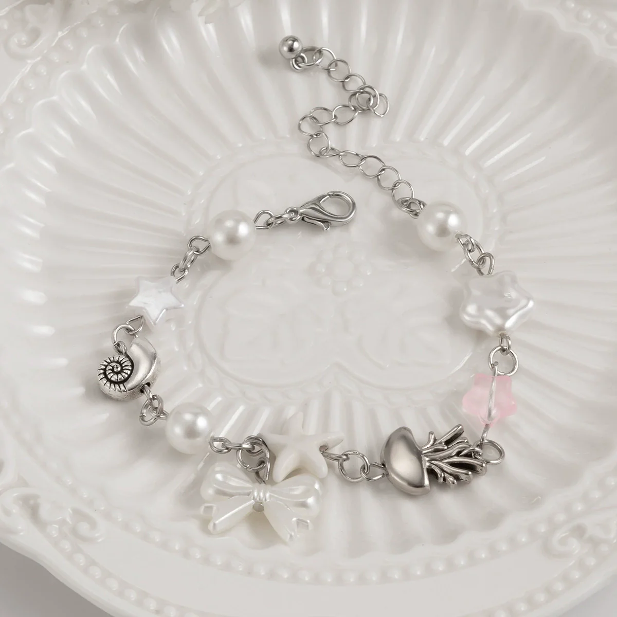 Bracelet Metal Imitation Pearl Bow Heartshaped Strawberry Geometric Star Electroplated Women's - Image 7