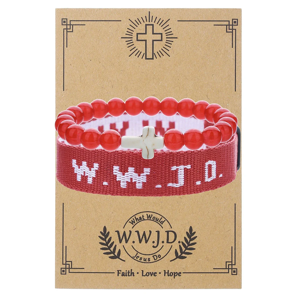 Bracelet Natural Stone Beads Geometric Handmade Cross Charm Faith Friendship Couple Unisex - Image 2