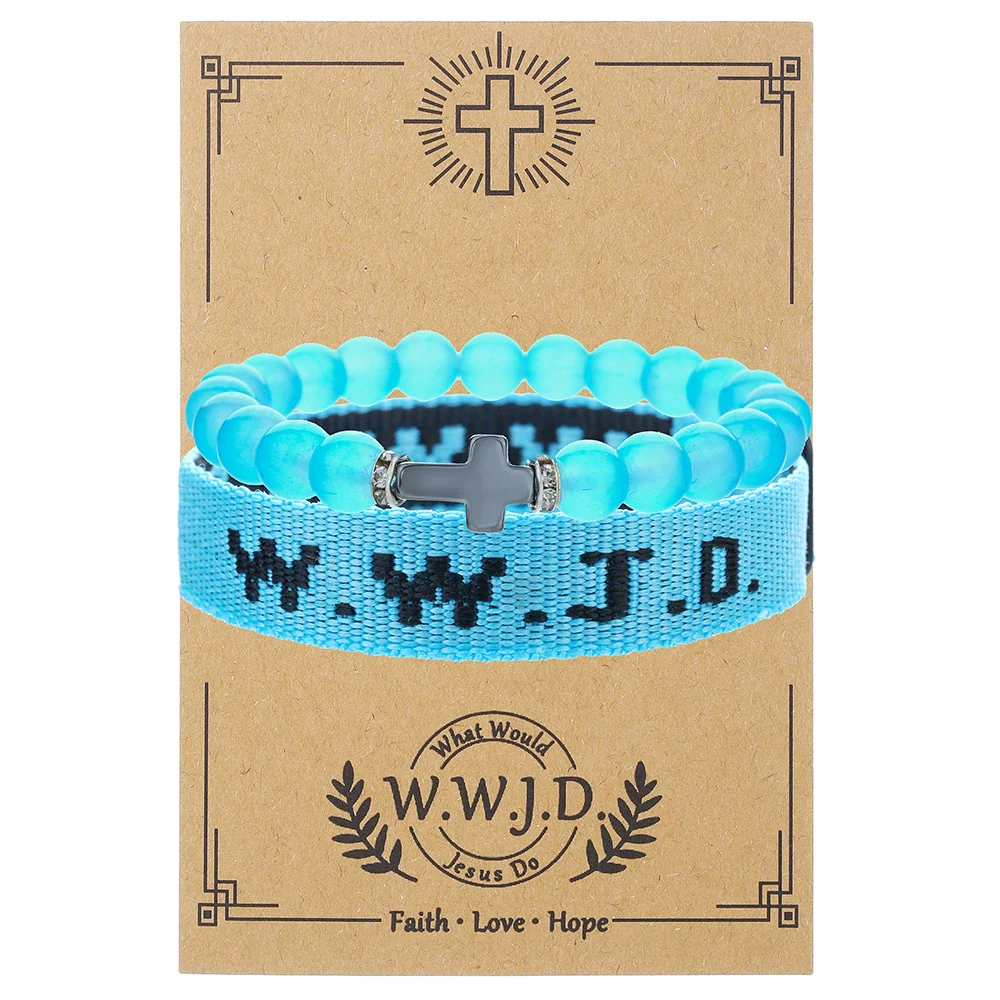 Bracelet Natural Stone Beads Geometric Handmade Cross Charm Faith Friendship Couple Unisex - Image 22
