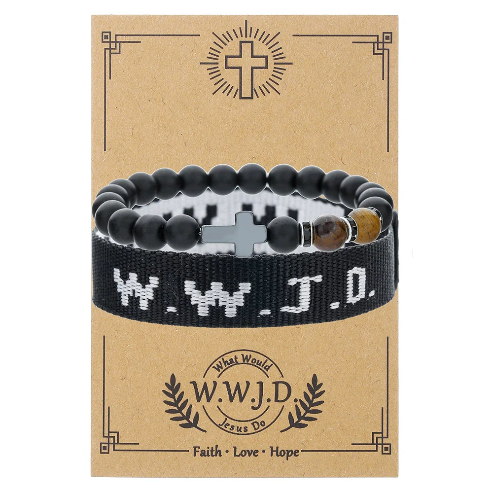 Bracelet Natural Stone Beads Geometric Handmade Cross Charm Faith Friendship Couple Unisex - Image 23