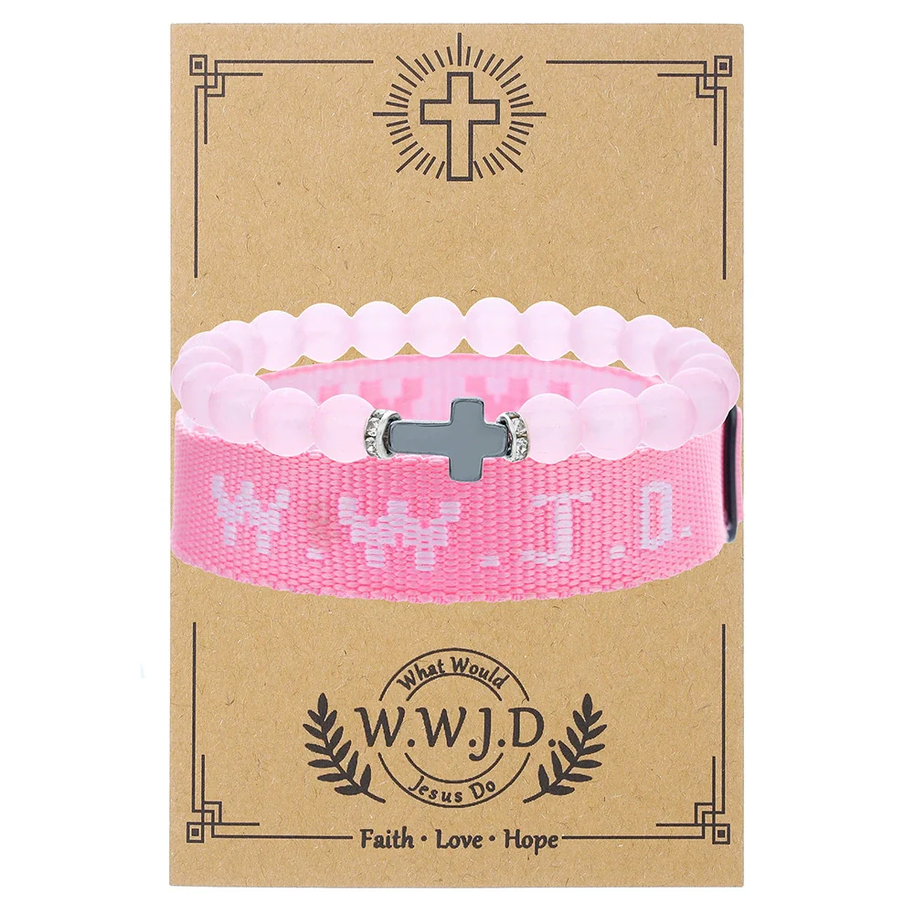 Bracelet Natural Stone Beads Geometric Handmade Cross Charm Faith Friendship Couple Unisex - Image 24