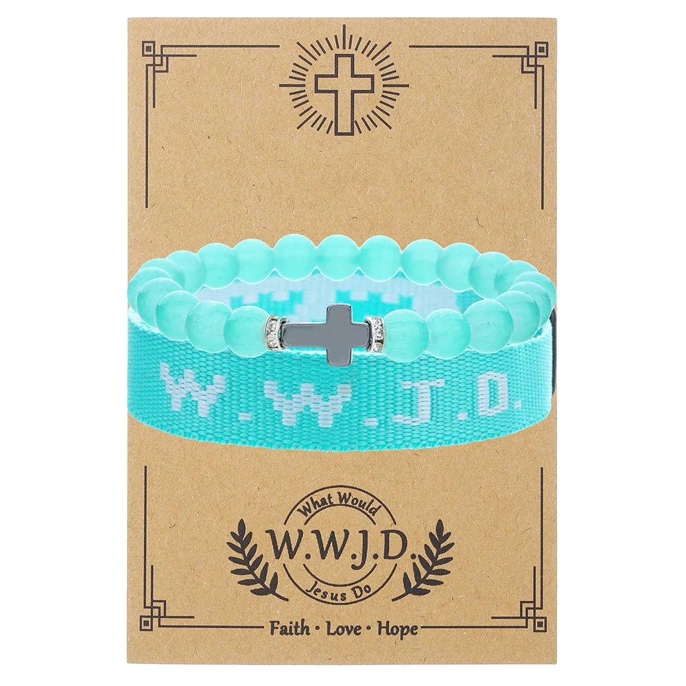 Bracelet Natural Stone Beads Geometric Handmade Cross Charm Faith Friendship Couple Unisex - Image 25