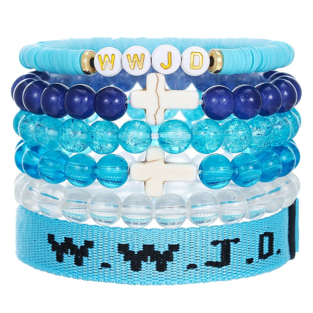 Bracelet Natural Stone Beads Geometric Handmade Cross Charm Faith Friendship Couple Unisex - Image 29