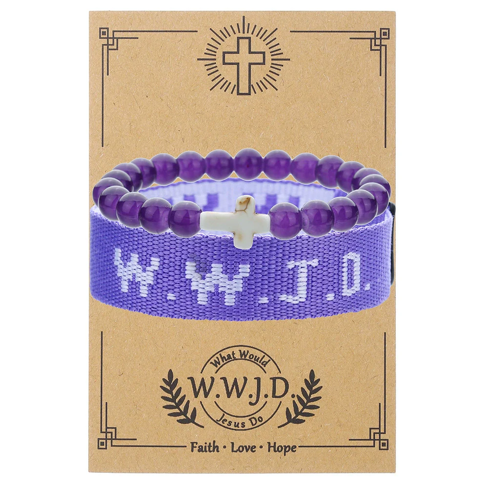 Bracelet Natural Stone Beads Geometric Handmade Cross Charm Faith Friendship Couple Unisex - Image 5