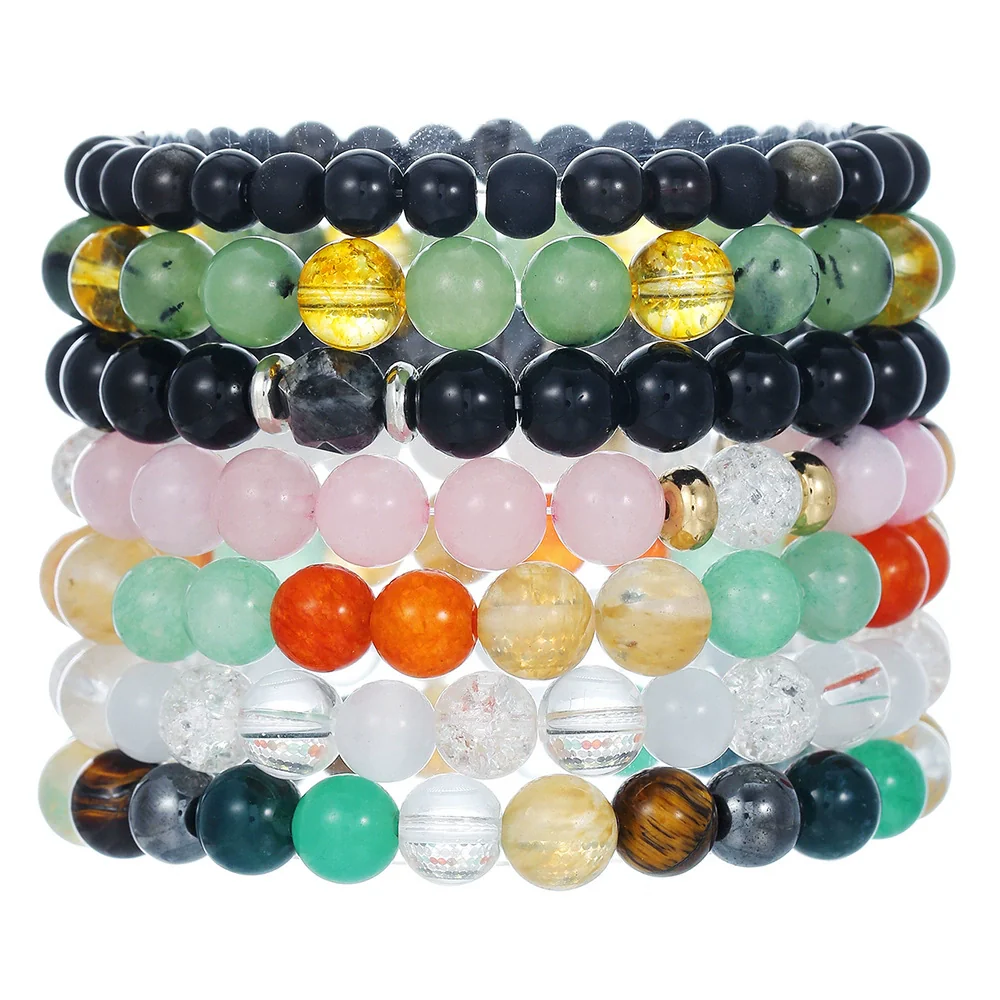 Bracelet Natural Stone Elastic Beaded Geometric Handmade