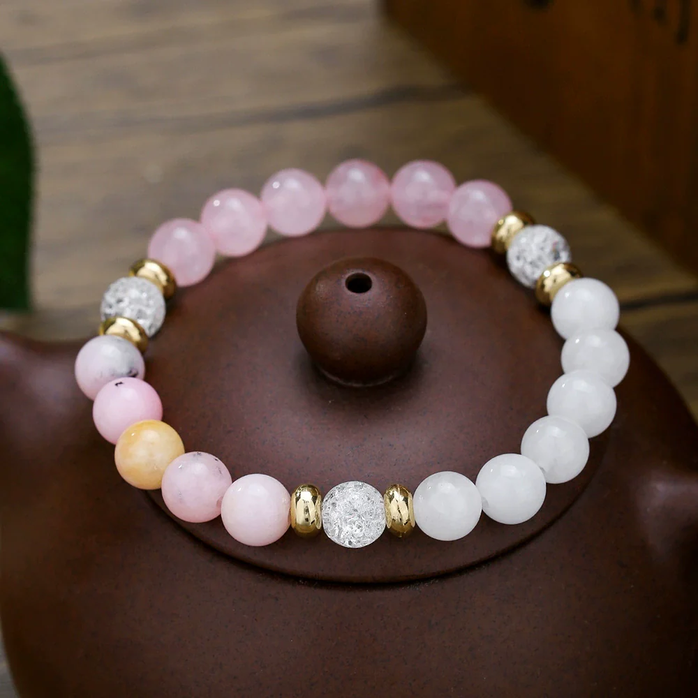 Bracelet Natural Stone Elastic Beaded Geometric Handmade - Image 4