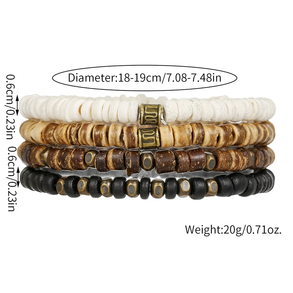 Bracelet Natural Wood Bead Coconut Shell Round Retro Handmade Unisex Hiphop Trendy - Image 2