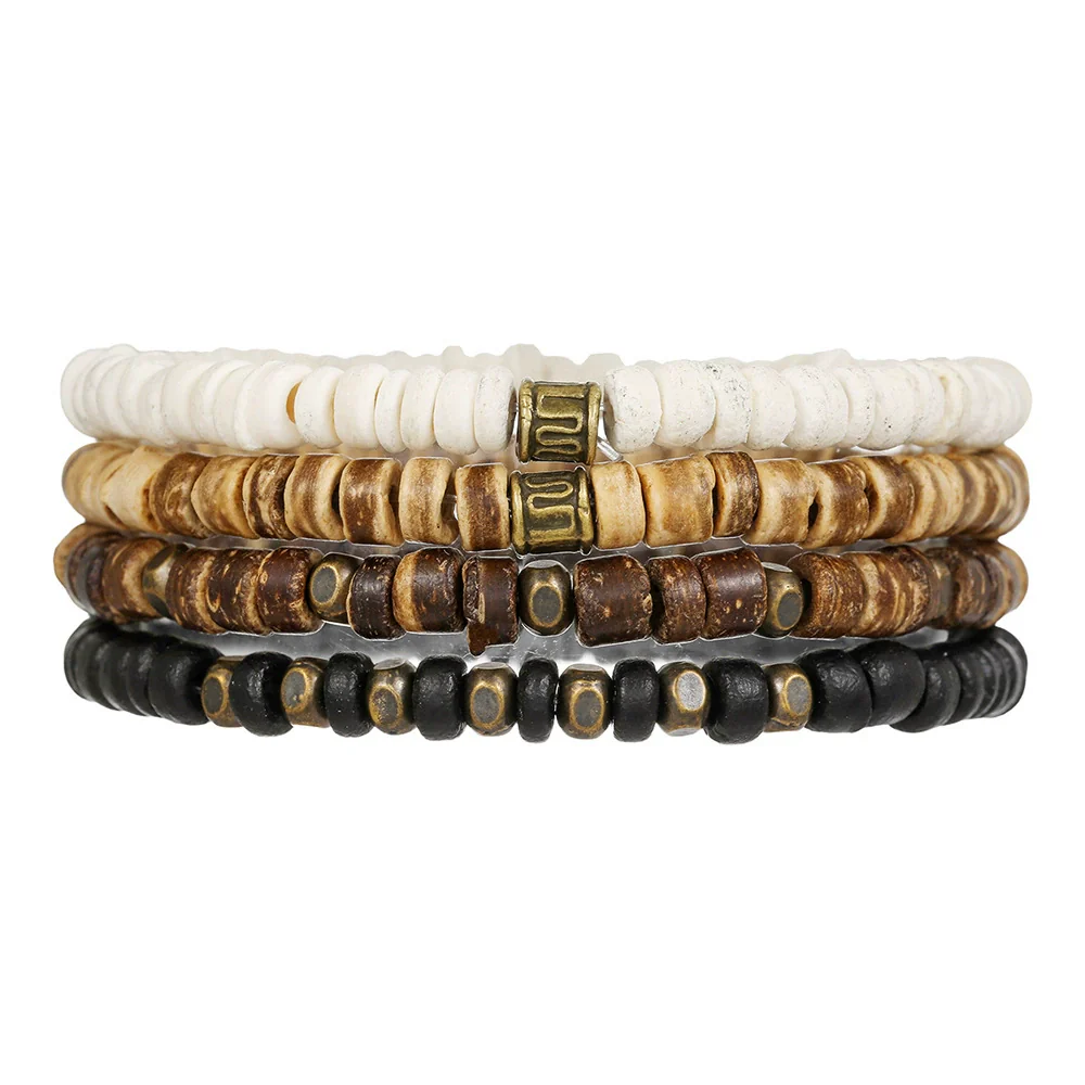 Bracelet Natural Wood Bead Coconut Shell Round Retro Handmade Unisex Hiphop Trendy - Image 5