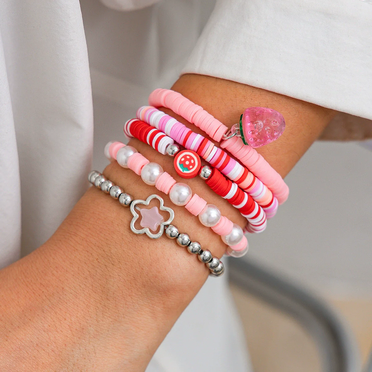 Bracelet Polymer Clay Beaded Strawberry Letter Electroplated Women's - Image 8
