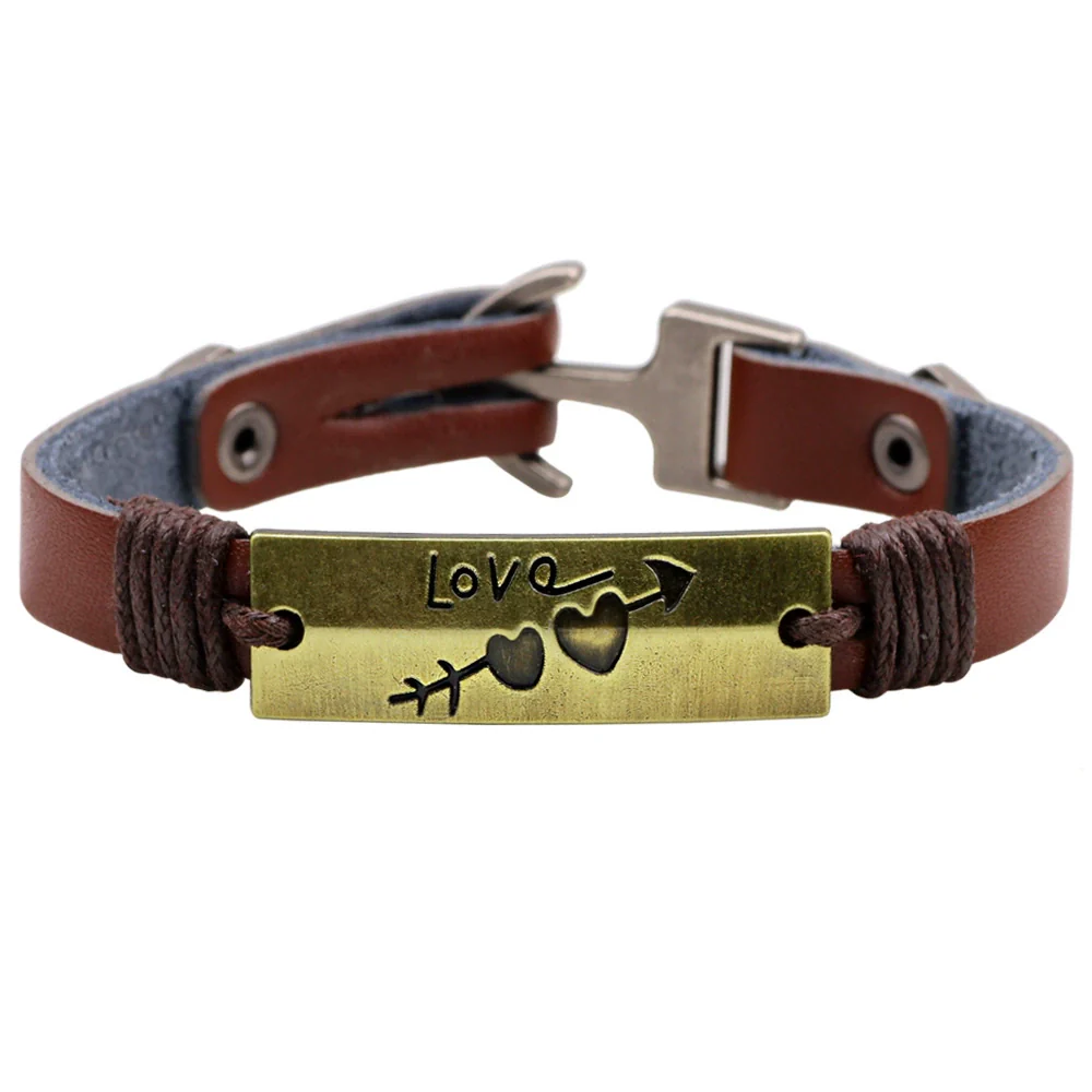 Bracelet Real Cowhide Alloy Heart Dripping Oil Fashion Old Couple Style - Image 6