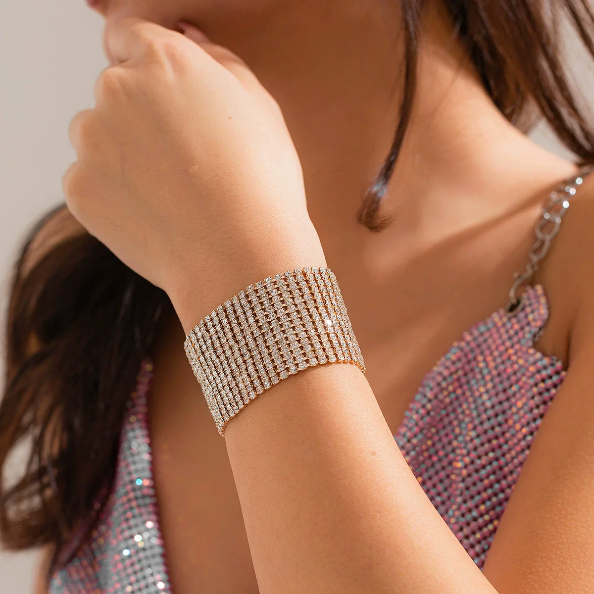 Bracelet Rhinestone Alloy Inlaid Artificial Gem Semiprecious Stone Geometric Exaggerated Style For Women - Image 2