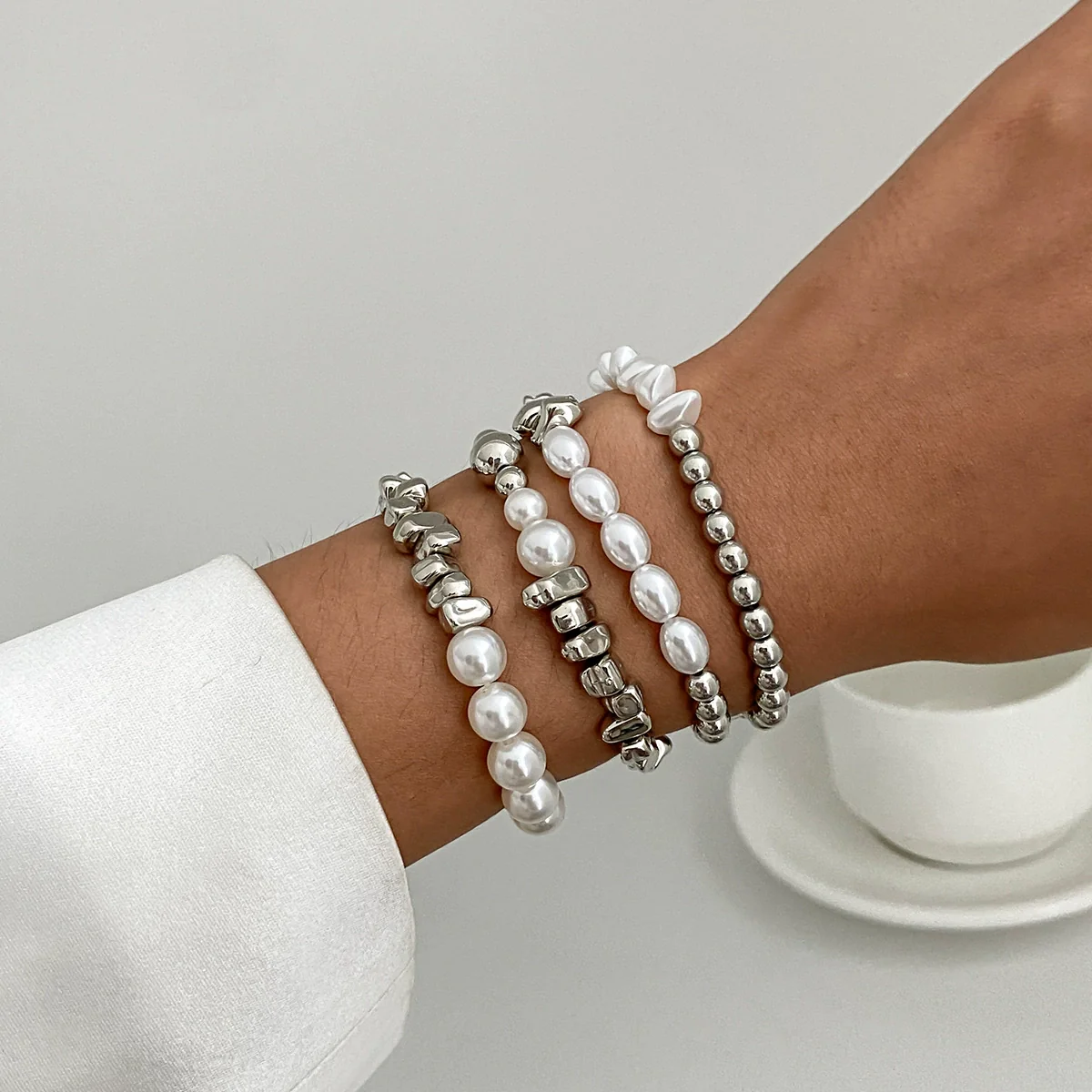 Bracelet Set Imitation Pearl Geometric Handmade Ins Style For Women - Image 2
