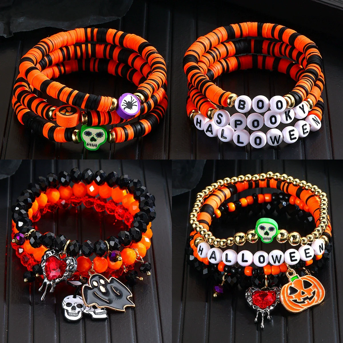 Bracelet Set Zinc Alloy Punk Festival Element Geometric Electroplating Orange Pumpkin Skull Pendant