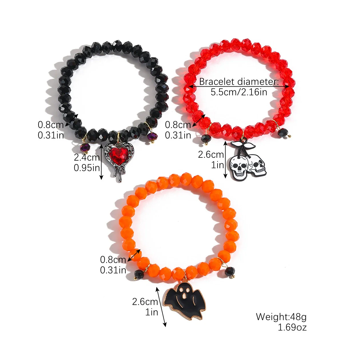 Bracelet Set Zinc Alloy Punk Festival Element Geometric Electroplating Orange Pumpkin Skull Pendant - Image 19