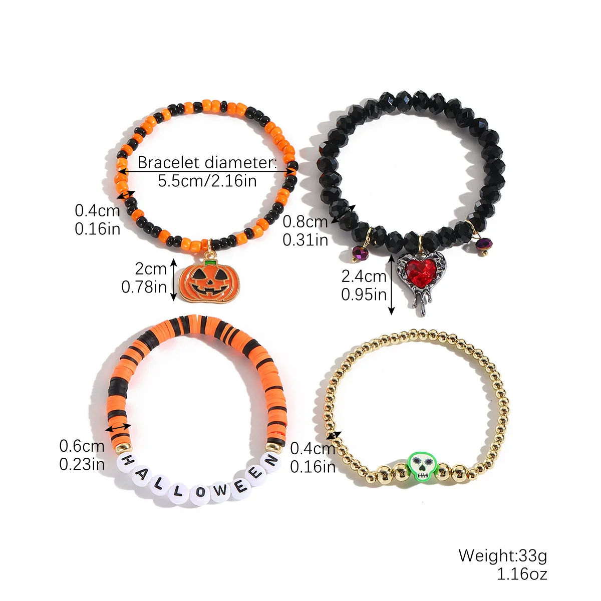 Bracelet Set Zinc Alloy Punk Festival Element Geometric Electroplating Orange Pumpkin Skull Pendant - Image 20