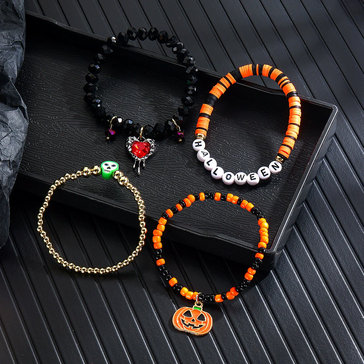 Bracelet Set Zinc Alloy Punk Festival Element Geometric Electroplating Orange Pumpkin Skull Pendant - Image 4