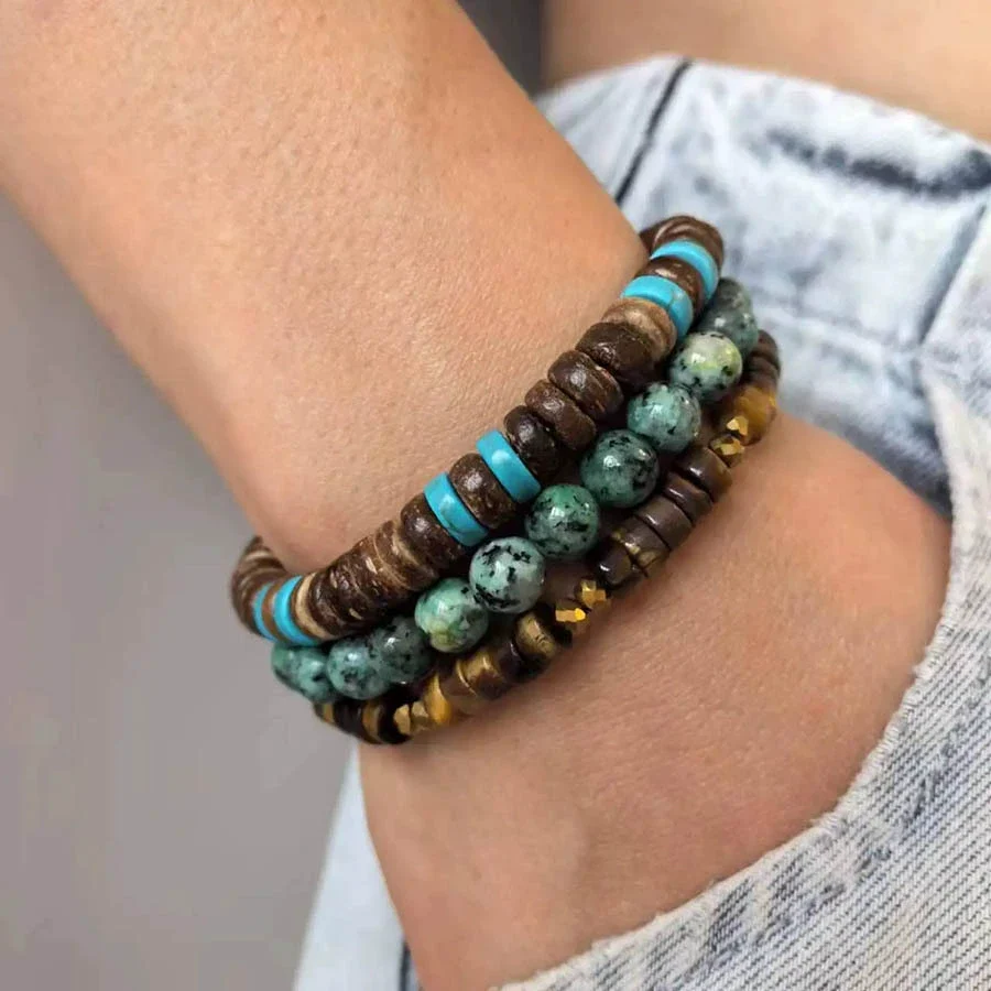Bracelet Shell Wooden Beads Turquoise Beads Handmade Geometric Style Unisex - Image 24