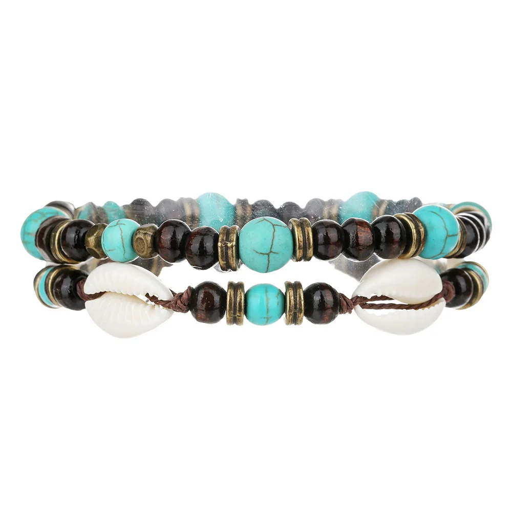 Bracelet Shell Wooden Beads Turquoise Beads Handmade Geometric Style Unisex - Image 5