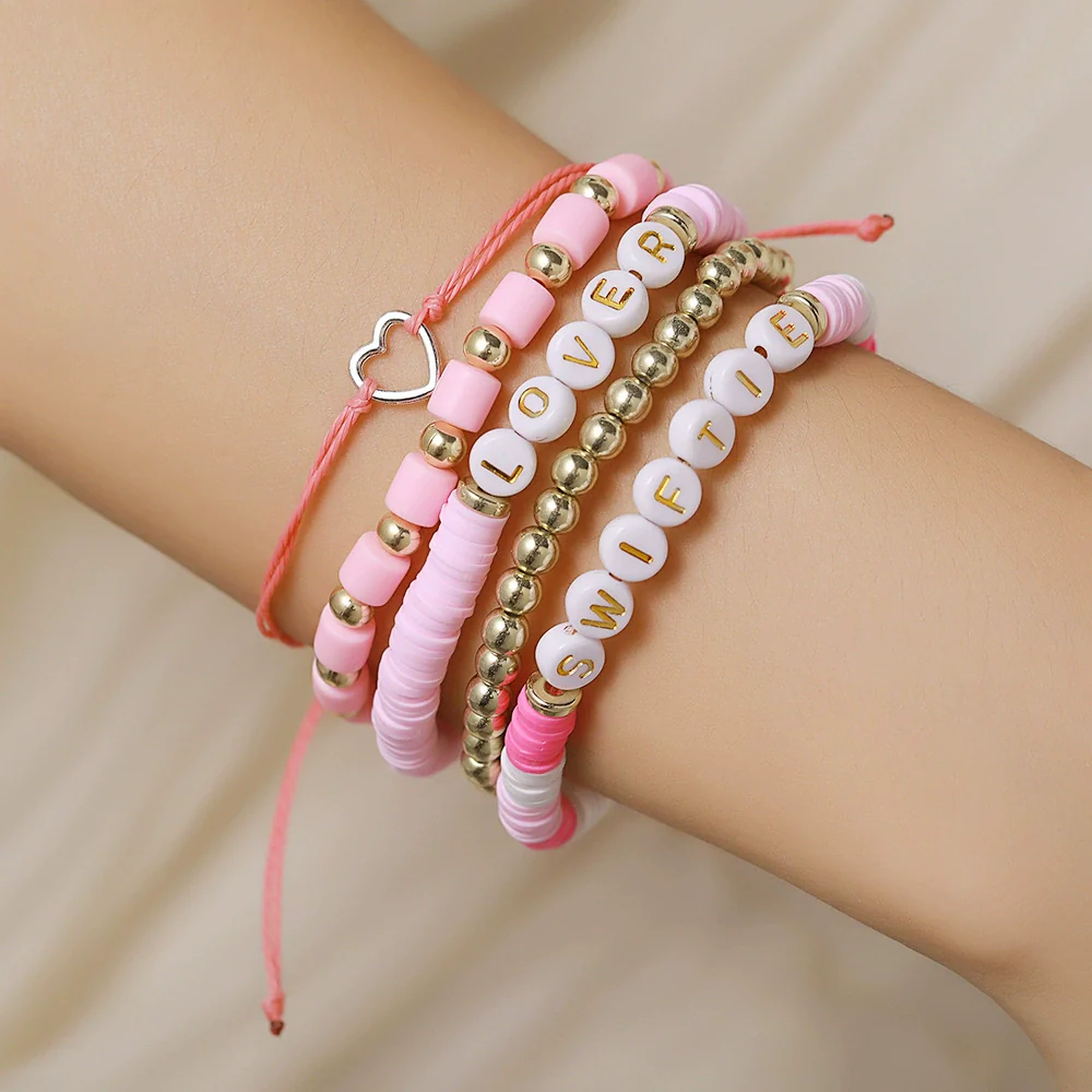 Bracelet Soft Pottery Stainless Steel Copper Acrylic Beads Handmade Bohemian Rope Braided With Letters Numbers Text