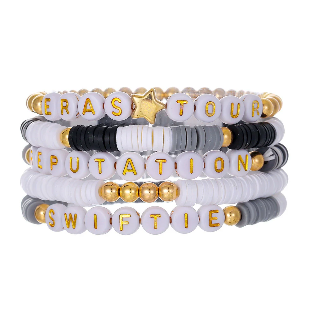 Bracelet Soft Pottery Stainless Steel Copper Acrylic Beads Handmade Bohemian Rope Braided With Letters Numbers Text - Image 6