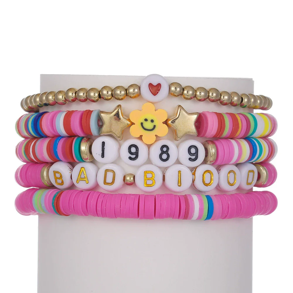 Bracelet Soft Pottery Stainless Steel Copper Acrylic Beads Handmade Bohemian Rope Braided With Letters Numbers Text - Image 8