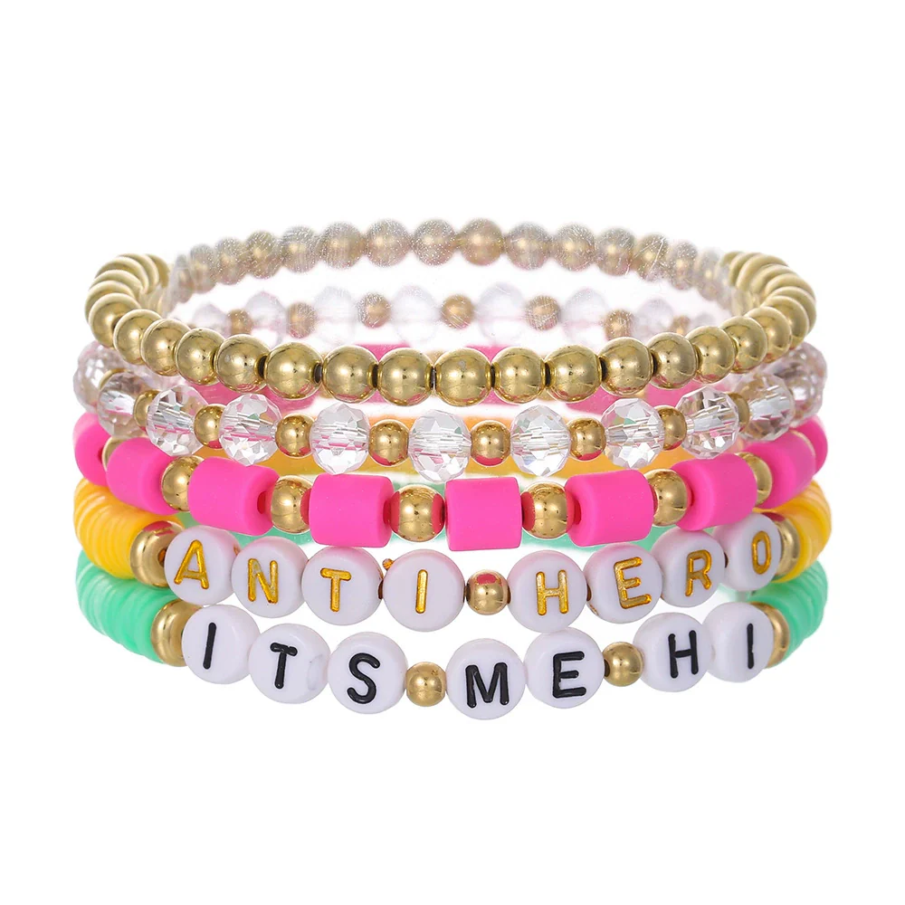Bracelet Soft Pottery Stainless Steel Copper Acrylic Beads Handmade Bohemian Rope Braided With Letters Numbers Text - Image 9