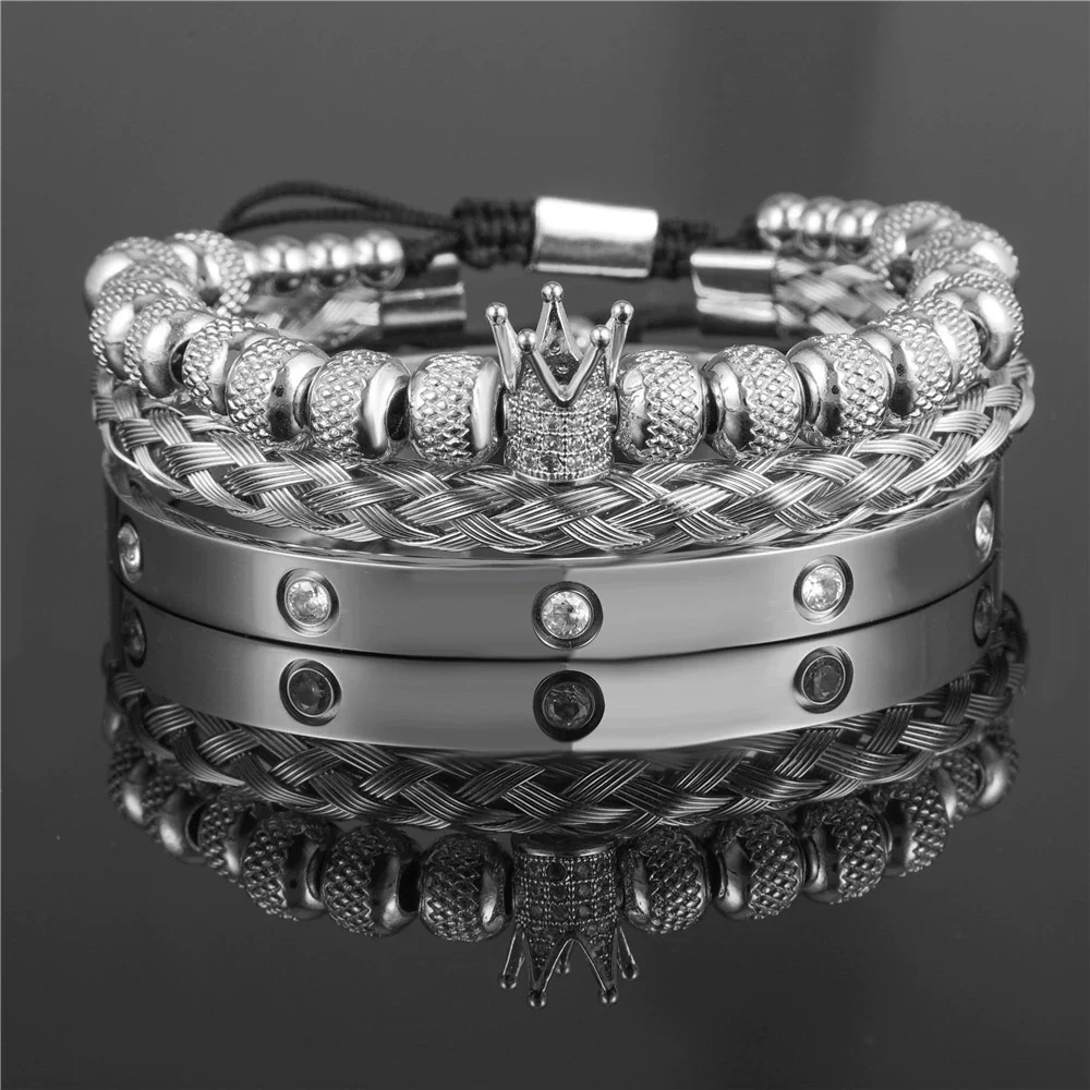 Bracelet Stainless Steel Copper Alloy Microinlaid Zircon Double Leopard Head Black Onyx Geometric Electroplating Style For Men - Image 12
